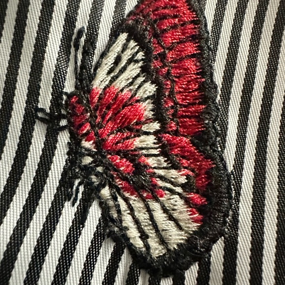 Zara Basic Embroidered Butterfly Off The Shoulder Striped Cropped Blouse Size S - Picture 5 of 13